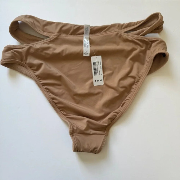 NWT La Vie En Rose Palm Beach High Waist Bikini Bottoms ONLY Gold Sand Sz L - Picture 10 of 12